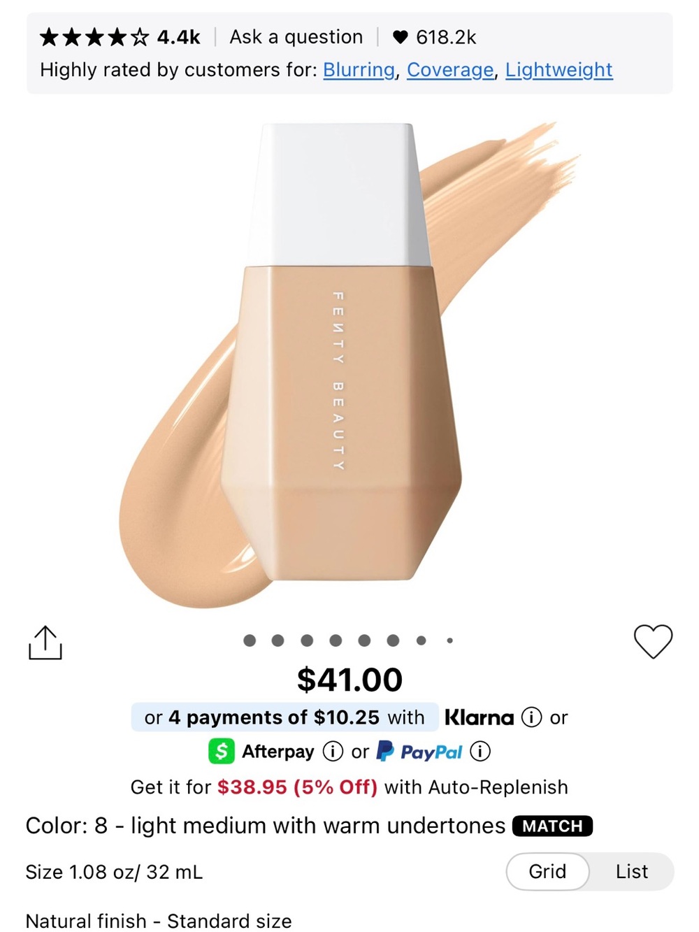 Fenty Beauty Eaze Drop Blurring Skin Tint NWT Shade 8